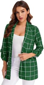 img 4 attached to 👚 Stylish Lightweight Plaid Roll Up Sleeve Jacket Shirt for Women, Milumia's Open Front Blazer - Perfect for Casual Fashion