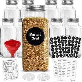 img 4 attached to 🌶️ Premium Set of 8 Extra Large 8oz Glass Spice Jars with 2 Varieties of Custom Spice Labels. Commercial Grade Square Jars with Airtight Caps, Chalk and Clear Stickers. Pouring, Sifting, and Shaking by Talented Kitchen (8oz JARS)