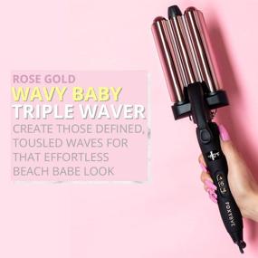 img 3 attached to 🌊 FoxyBae 1” Rose Gold Wavy Baby Triple Waver - LCD Display - Quick Heating - Professional Hair Crimper - No Hair Damage - Beach Waver - Easy to Use - Curler for Women