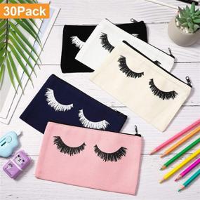 img 3 attached to 👝 Stylish and Compact: 30-Piece Canvas Eyelash Makeup Bags with Zipper for Women and Girls - Travel-Friendly Lash Cosmetic Bags in 5 Vibrant Colors (7.1 x 4.3 Inch)