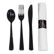 🍽️ premium party essentials - n501732 extra heavy duty cutlery kit with black utensils and white napkins (case of 300 rolls) logo
