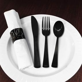 img 2 attached to 🍽️ Premium Party Essentials - N501732 Extra Heavy Duty Cutlery Kit with Black Utensils and White Napkins (Case of 300 rolls)
