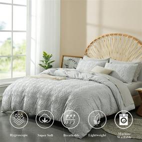 img 3 attached to 🛏️ Tufted Duvet Cover King Size, 3-Piece Bedding Set with Soft Embroidery, Shabby Chic Boho Style, All Seasons, Light Grey