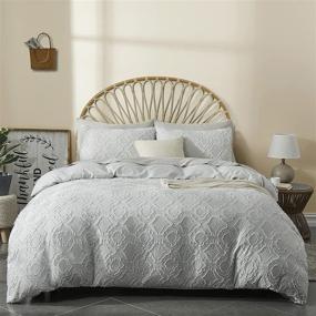 img 4 attached to 🛏️ Tufted Duvet Cover King Size, 3-Piece Bedding Set with Soft Embroidery, Shabby Chic Boho Style, All Seasons, Light Grey