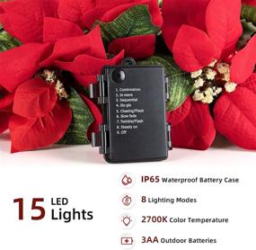 img 2 attached to 🎄 MAOYUE 12.5FT Christmas Garland with Lights - Battery Operated Prelit Xmas Poinsettia Garland with 15 LED Lights and 15 Red Flowers: Perfect Artificial Front Door Garland for Holiday Indoor Decoration