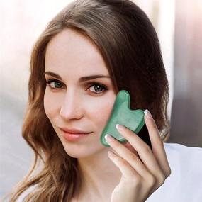 img 3 attached to 🤲 BSELLER Gua Sha Facial Tools Set, Jade Stone GuaSha Massager Tool with Smooth Edge for Physical Therapy, SPA Acupuncture Therapy, Guasha Stone Board for Face, Eyes, and Body - Pack of 5, Green