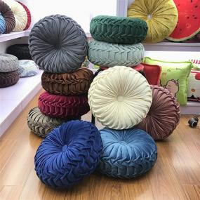 img 2 attached to 🍀 Emerald Green Velvet Round Throw Pillow - Elero Home Decoration Pleated Round Pillow Cushion for Couch Chair Bed Car