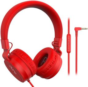 img 4 attached to 🎧 PuroBasic Volume Limited Wired Headphones for Kids, Boys, Girls 2+ - Foldable & Adjustable Headband with Microphone - Compatible with iPad, iPhone, Android, PC & Mac - Red - by Puro Sound Labs