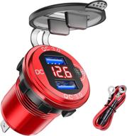 🚗 yonhan quick charge 3.0 dual usb car charger: red digital voltmeter, on/off switch, waterproof metal 36w 12v charger for car boat marine atv truck logo