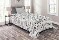🎵 ambesonne music bedspread: abstract professional music pattern with notes; decorative quilted twin size coverlet set with pillow sham in white dark grey logo