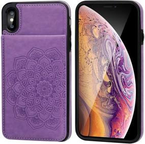 img 3 attached to 📱 Vaburs iPhone Xr Case: Embossed Mandala Pattern PU Leather Wallet with Card Slots - Shockproof Protective Flip Cover for iPhone Xr 6.1 Inch (Purple)