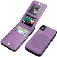 📱 vaburs iphone xr case: embossed mandala pattern pu leather wallet with card slots - shockproof protective flip cover for iphone xr 6.1 inch (purple) logo