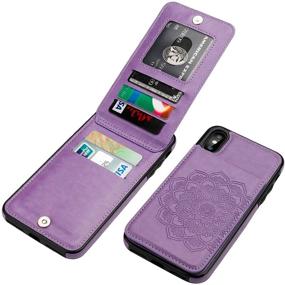img 4 attached to 📱 Vaburs iPhone Xr Case: Embossed Mandala Pattern PU Leather Wallet with Card Slots - Shockproof Protective Flip Cover for iPhone Xr 6.1 Inch (Purple)