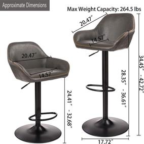 img 3 attached to Glitzhome Mid Century Bar Stools Set of 2 Vintage Swivel Leather Bar Chair - Modern Pub Kitchen Counter Height Barstools with Backrest and Footrest, Dark Grey