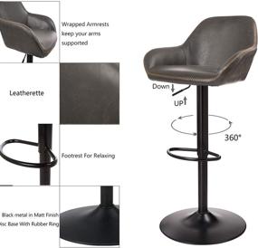 img 2 attached to Glitzhome Mid Century Bar Stools Set of 2 Vintage Swivel Leather Bar Chair - Modern Pub Kitchen Counter Height Barstools with Backrest and Footrest, Dark Grey