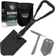 🦏 rhino usa folding survival shovel with pick - heavy duty carbon steel military style tool for off road, camping, gardening, beach, digging dirt, sand, mud & snow logo