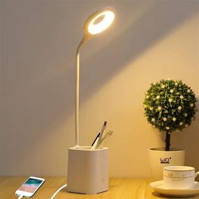 img 4 attached to 🔦 Настольная лампа TaKicola: светодиодное освещение с аккумулятором, регулируемые в яркости 3 режима освещения и гибкое сенсорное управление, беспроводной дизайн с держателем для ручек - белый.