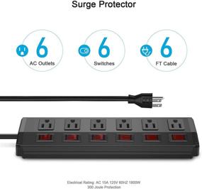 img 3 attached to 💡 6 Outlet Metal Power Strip Individual Switches: Heavy Duty Surge Protector with 6FT Power Cord - 300J, 15A, 1800W