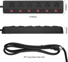 img 2 attached to 💡 6 Outlet Metal Power Strip Individual Switches: Heavy Duty Surge Protector with 6FT Power Cord - 300J, 15A, 1800W