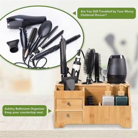 img 3 attached to 🎋 Bamboo Hair Styling Tool Organizer Storage - Hair Dryer, Curling Iron, Flat Iron & Toiletries Holder