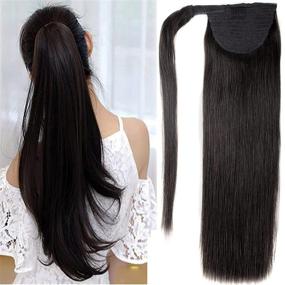 img 4 attached to 💇 Наращивание хвоста Ugrace Hair - прямое натуральное волосы девственницы обертка вокруг длинное крепление в хвост одним куском парик для женщин (16 дюймов, натуральный черный #1B)