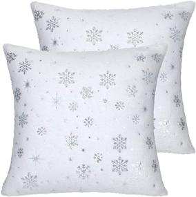 img 4 attached to 🎄 Christmas Cozy Fleece Throw Pillow Cover Set - Double Sided Snowflakes Pillow Cases for Bed, Sofa, Car (White)