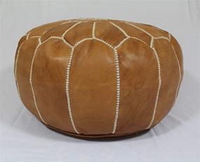 img 2 attached to Premium Handcrafted Moroccan Leather Pouf Ottoman - Tan Brown with White Stitches - Hassock & Large Footstool Cover - Pouf Ottoman Unstuffed