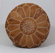 premium handcrafted moroccan leather pouf ottoman - tan brown with white stitches - hassock & large footstool cover - pouf ottoman unstuffed logo