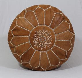 img 3 attached to Premium Handcrafted Moroccan Leather Pouf Ottoman - Tan Brown with White Stitches - Hassock & Large Footstool Cover - Pouf Ottoman Unstuffed