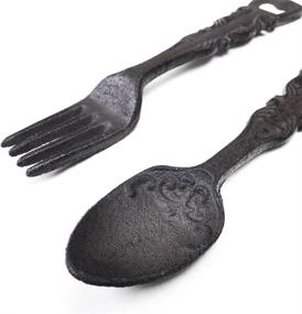 img 2 attached to 🍺 Rust Brown Cast Iron Beer Bottle Opener Set - Spoon & Fork Kitchen Barware (Set of 2)