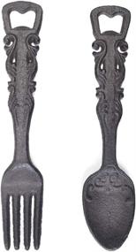 img 4 attached to 🍺 Rust Brown Cast Iron Beer Bottle Opener Set - Spoon & Fork Kitchen Barware (Set of 2)