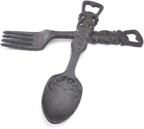 img 3 attached to 🍺 Rust Brown Cast Iron Beer Bottle Opener Set - Spoon & Fork Kitchen Barware (Set of 2)