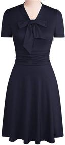 img 3 attached to 👗 YATHON Women's Vintage Ruched Stretchy A-line Skater Dress with Elegant Bow Tie: Ideal for Casual Parties and Swing Events