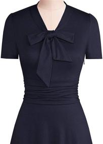 img 1 attached to 👗 YATHON Women's Vintage Ruched Stretchy A-line Skater Dress with Elegant Bow Tie: Ideal for Casual Parties and Swing Events