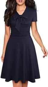 img 4 attached to 👗 YATHON Women's Vintage Ruched Stretchy A-line Skater Dress with Elegant Bow Tie: Ideal for Casual Parties and Swing Events