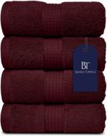 banio towels hand towel 4 pieces: premium quality burgundy towels, soft and absorbent, 100% cotton logo