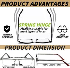 img 2 attached to 👓 JJWELL 3 Pack Blue Light Blocking Reading Glasses for Men, Lightweight Metal Rectangle Semi Rimless Readers, Anti Eyestrain/ Computer Glare/ UV, Half Frame Spring Hinge Eyeglasses with Pouches