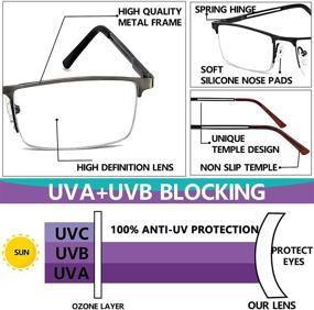 img 1 attached to 👓 JJWELL 3 Pack Blue Light Blocking Reading Glasses for Men, Lightweight Metal Rectangle Semi Rimless Readers, Anti Eyestrain/ Computer Glare/ UV, Half Frame Spring Hinge Eyeglasses with Pouches