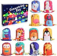 🎉 set of 12 kids birthday party favor bags – cartoon animal designed drawstring goody bags for baby boys and girls, perfect for gift packages logo