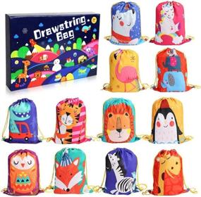 img 4 attached to 🎉 Set of 12 Kids Birthday Party Favor Bags – Cartoon Animal Designed Drawstring Goody Bags for Baby Boys and Girls, Perfect for Gift Packages