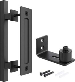 img 4 attached to 🚪 SMARTSTANDARD 12-inch Heavy-Duty Barn Door Handle Set with Adjustable Floor Guide for Gates, Garages, Sheds, and Furniture, Square Design