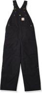 👖 carhartt boys' clothing: black quilt lined overalls for enhanced comfort logo
