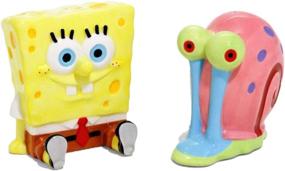 img 4 attached to SpongeBob SquarePants Salt & Pepper Shaker Set - SpongeBob and Gary Ceramic Figure Designs