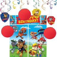 🎉 amscan happy birthday paw patrol banner: scene setter wall decorations with 12 photo props - multicolor, 15 pieces logo