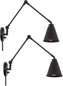 img 1 attached to 🛋️ Enhance Your Space with Kira Home Ellis 18&#34; Vintage Industrial Swing Arm Wall Lamp - 2-Pack, Adjustable Head & Convenient Plug-in/Wall Mount, Oil Rubbed Bronze Finish