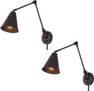 🛋️ enhance your space with kira home ellis 18&#34; vintage industrial swing arm wall lamp - 2-pack, adjustable head & convenient plug-in/wall mount, oil rubbed bronze finish логотип