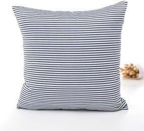 img 1 attached to 🔵 HOPLEE Navy Blue Pillow Cover - Cushion Cover Set with Buffalo Plaid, Solid, Striped, and Gingham Plaid Designs - 18x18 inch, 4 Pack