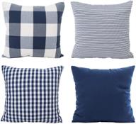 🔵 hoplee navy blue pillow cover - cushion cover set with buffalo plaid, solid, striped, and gingham plaid designs - 18x18 inch, 4 pack логотип