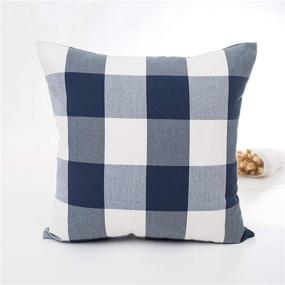 img 2 attached to 🔵 HOPLEE Navy Blue Pillow Cover - Cushion Cover Set with Buffalo Plaid, Solid, Striped, and Gingham Plaid Designs - 18x18 inch, 4 Pack