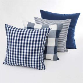 img 3 attached to 🔵 HOPLEE Navy Blue Pillow Cover - Cushion Cover Set with Buffalo Plaid, Solid, Striped, and Gingham Plaid Designs - 18x18 inch, 4 Pack